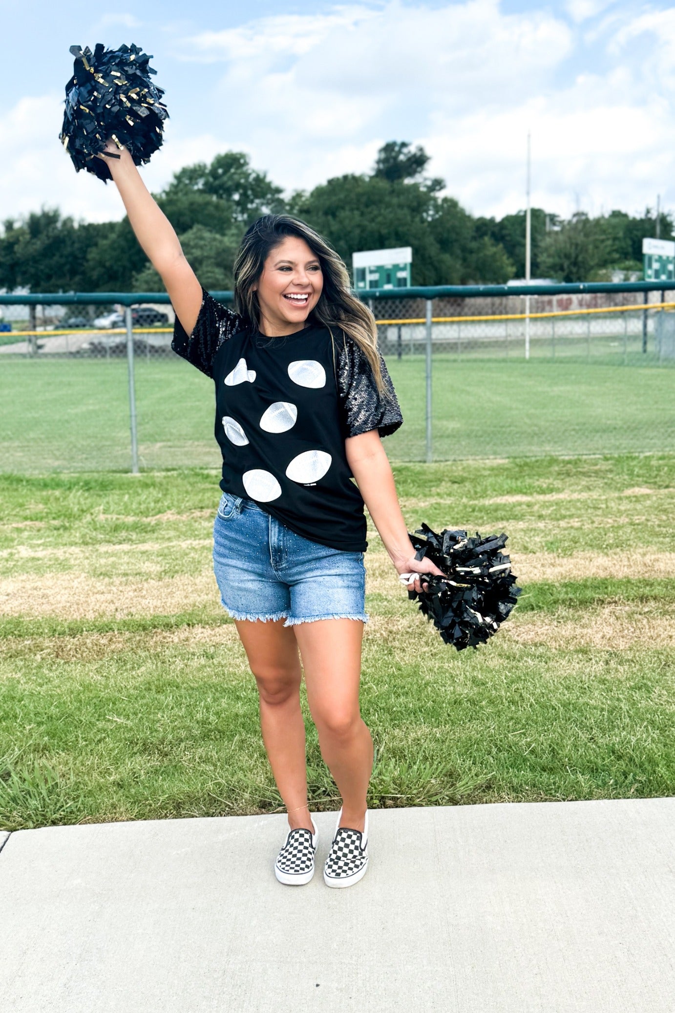 Glitter Football On Black Sequin Sleeve