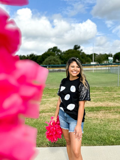 Glitter Football On Black Sequin Sleeve