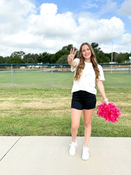 Footballs on White Top with Sequin Sleeve