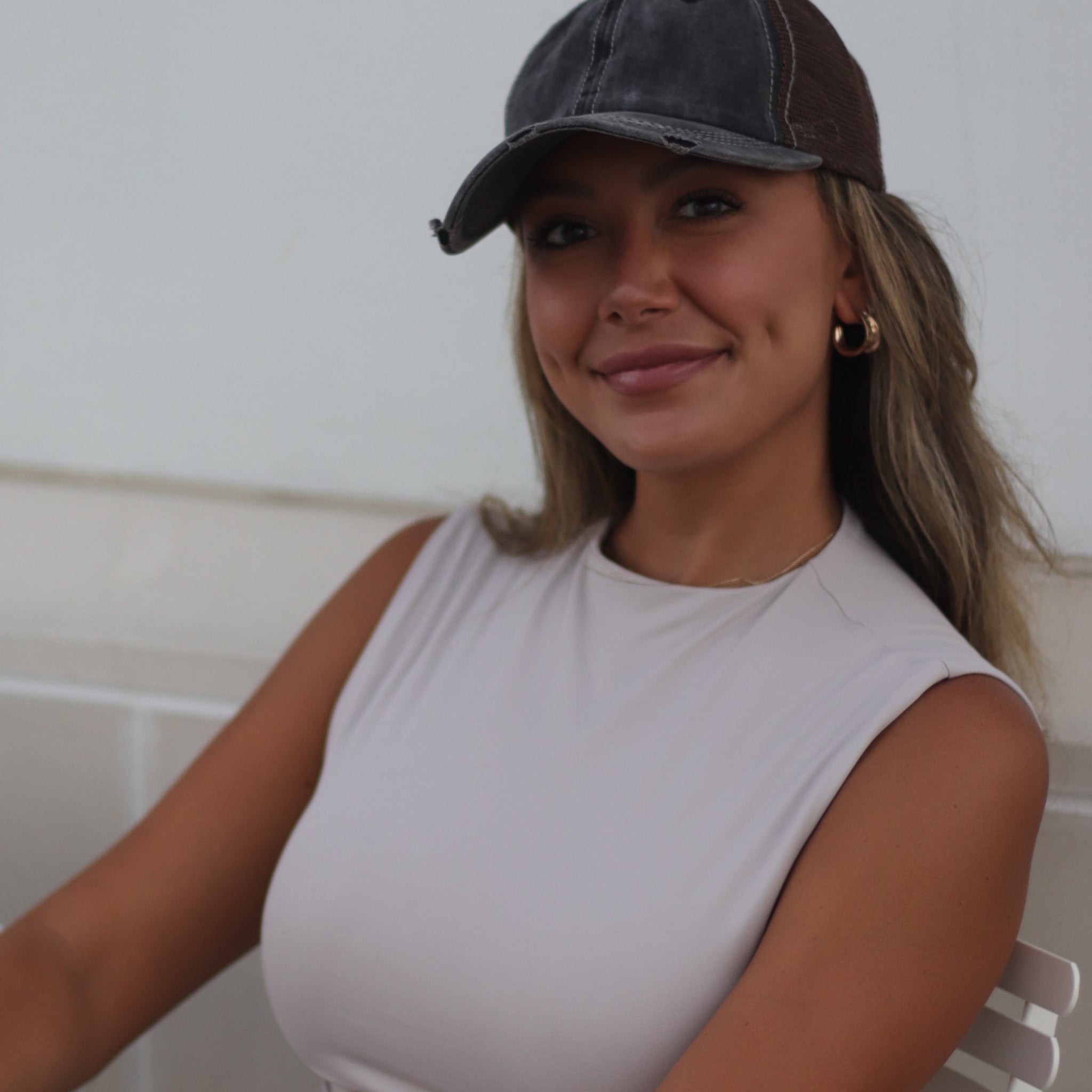 Black Hat with Brown Mesh