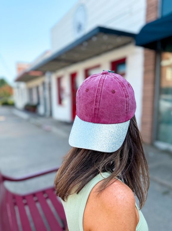 Maroon Hat with Silver Glitter Bill