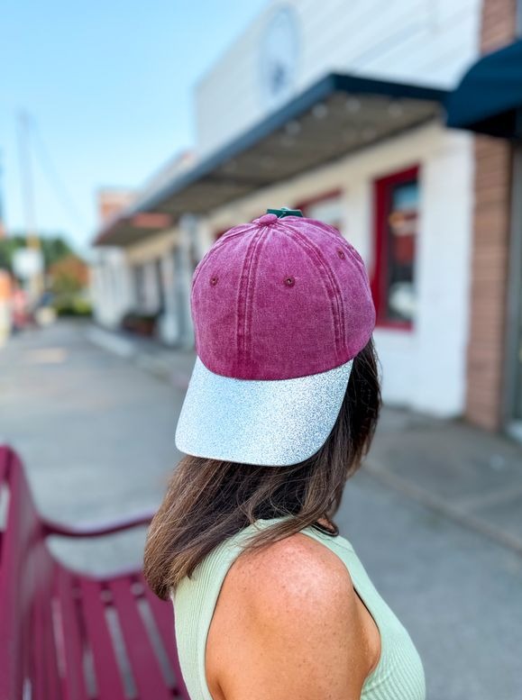 Maroon Hat with Silver Glitter Bill