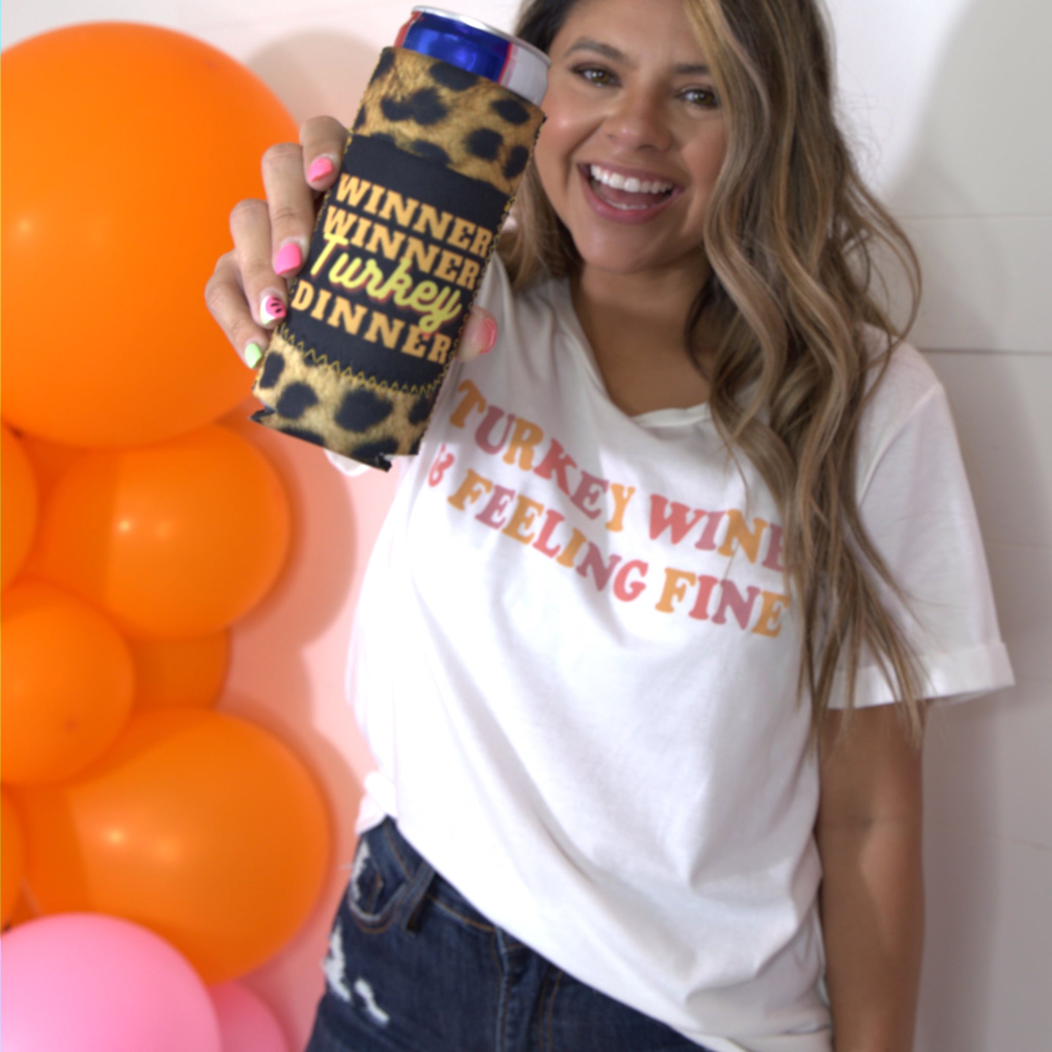 Winner Winner Turkey Dinner Leopard Slim Can Can Cooler