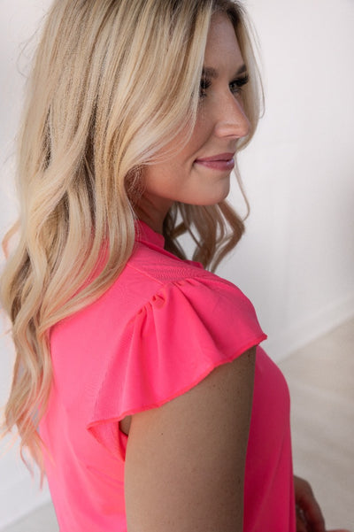 The Nicole V-Neck Top, Neon Pink