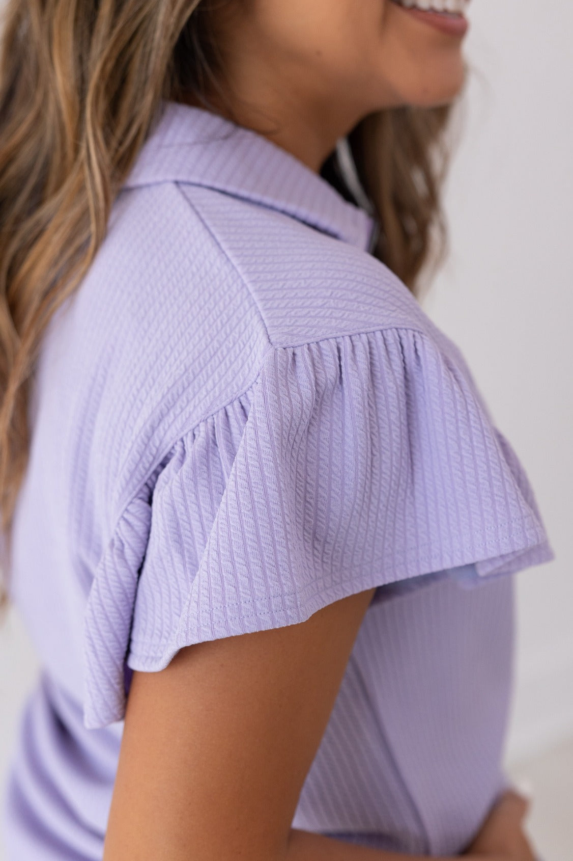 Lilac Quarter Zip with Flutter Sleeves