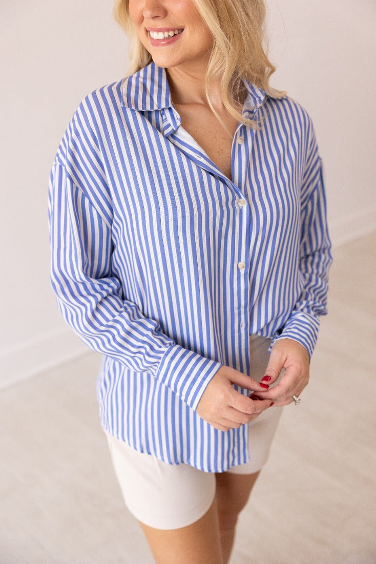 The Kathryn Button-Up, Striped Blue