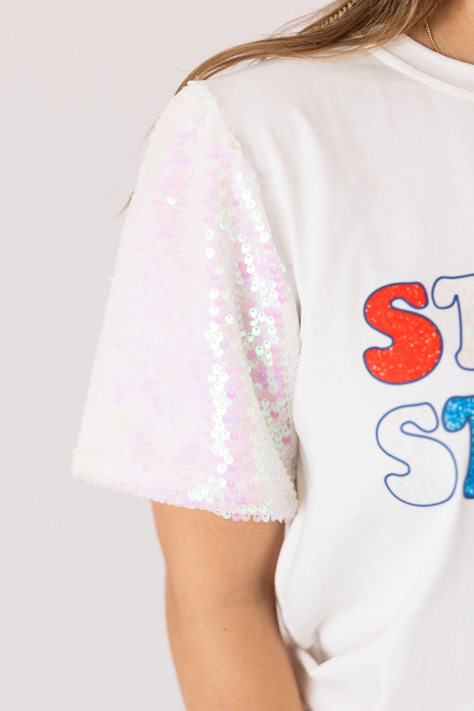 Stars & Stripes Glitter on Princess Top, White