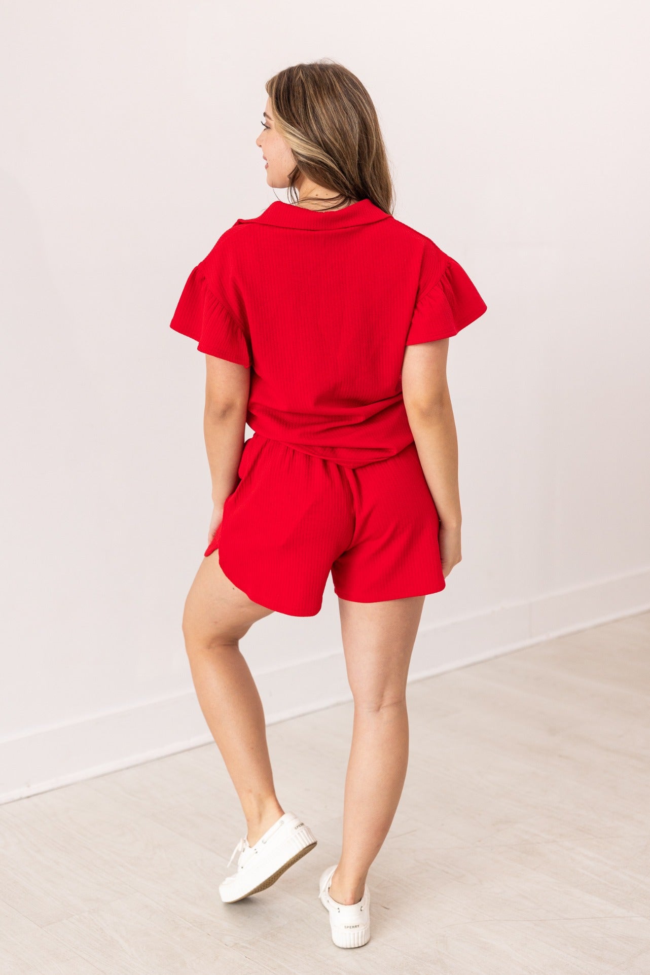 Red Quarter Zip with Flutter Sleeves