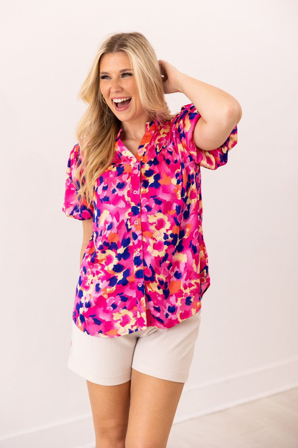 Pink & Purple Leopard Button-Up Blouse
