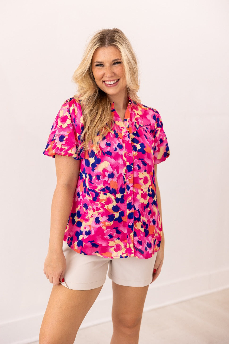 Pink & Purple Leopard Button-Up Blouse