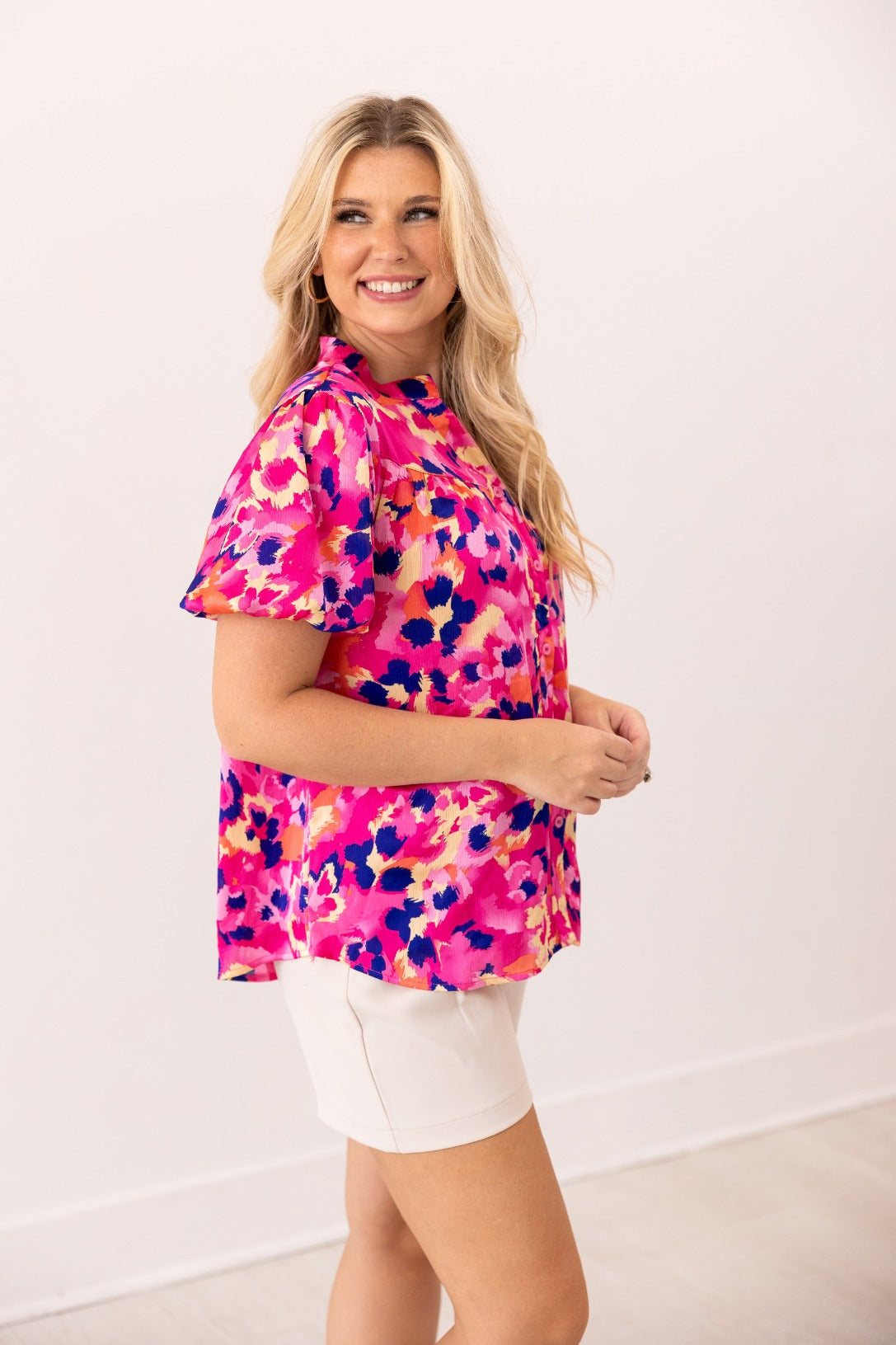 Pink & Purple Leopard Button-Up Blouse