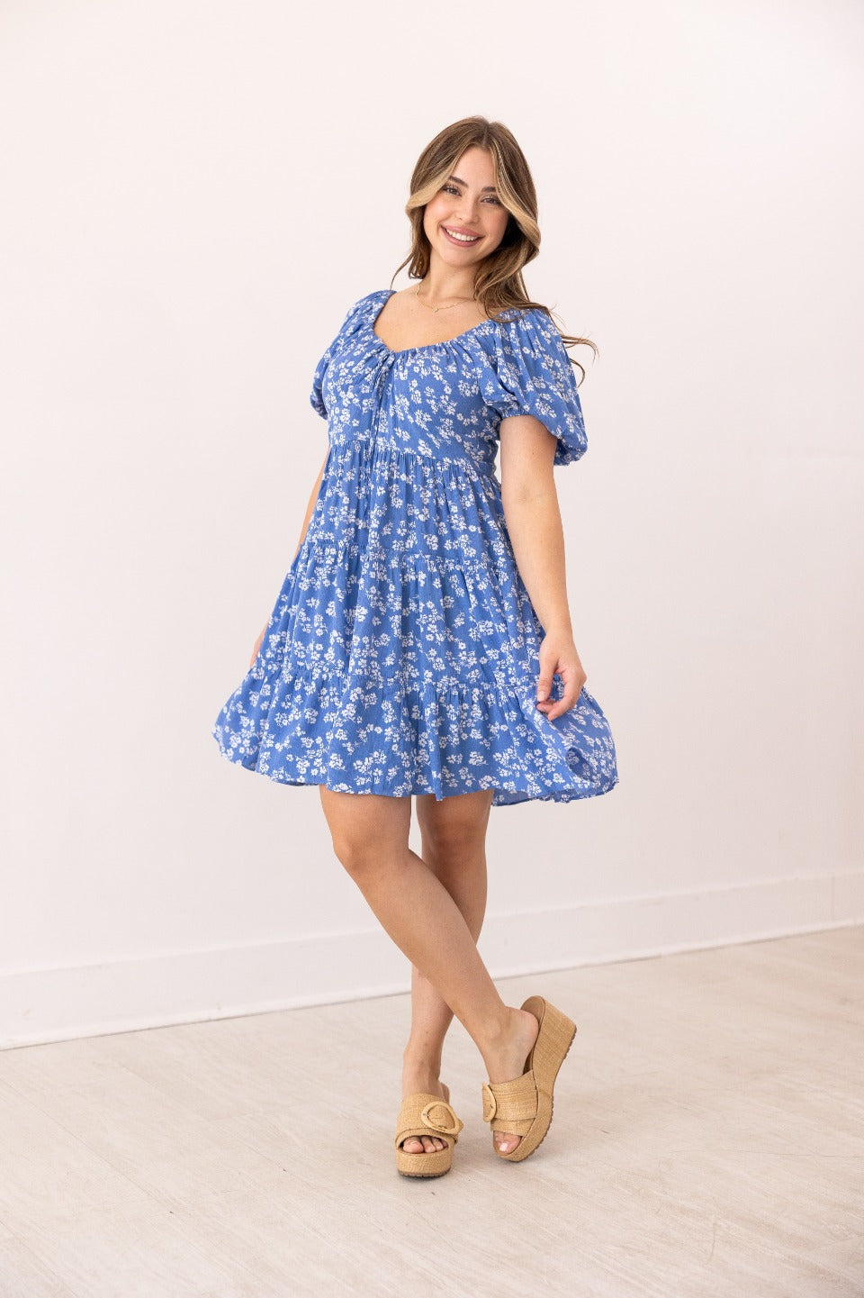 Blue Floral Babydoll Dress