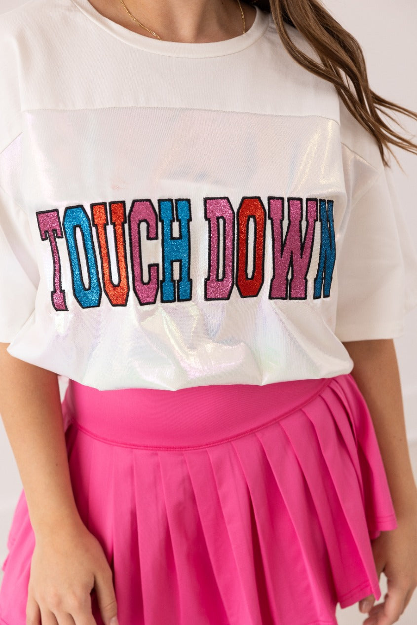Glitter "Touchdown" on White T-Shirt