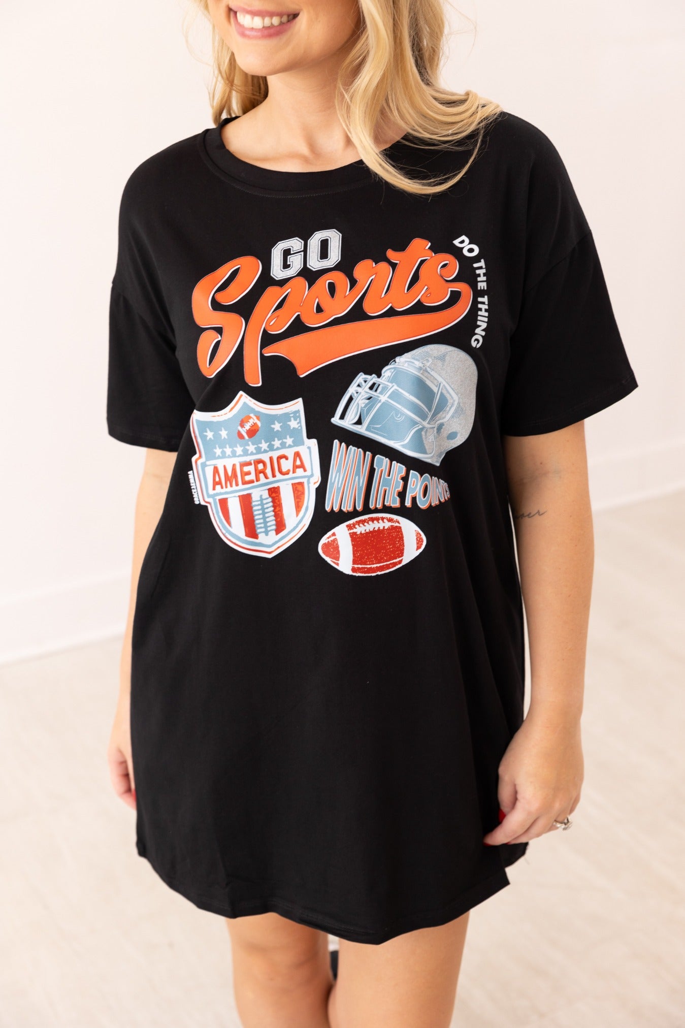 Go Sports Glitter On Black T-Shirt Dress