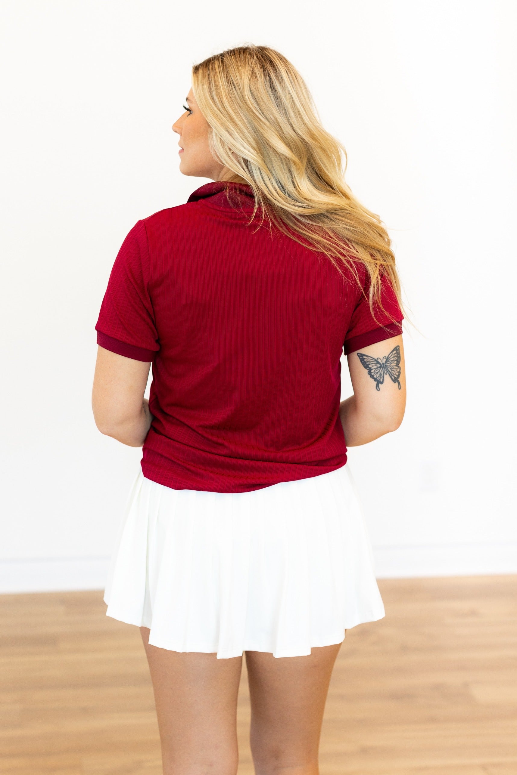 Rib Knit Polo Top, Maroon
