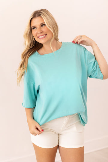 Turquoise Boxy Tee Blank