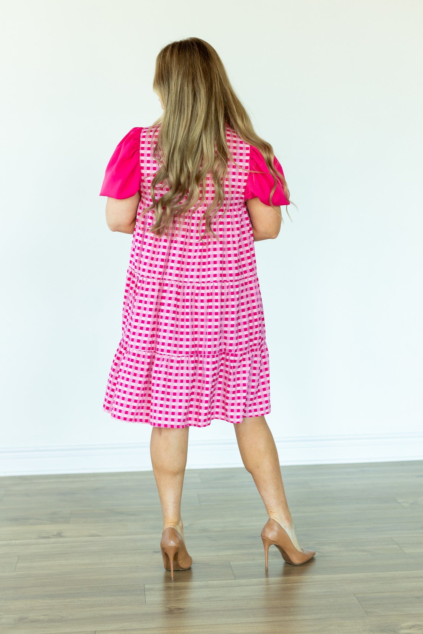 Pink Gingham Button-Up Dress