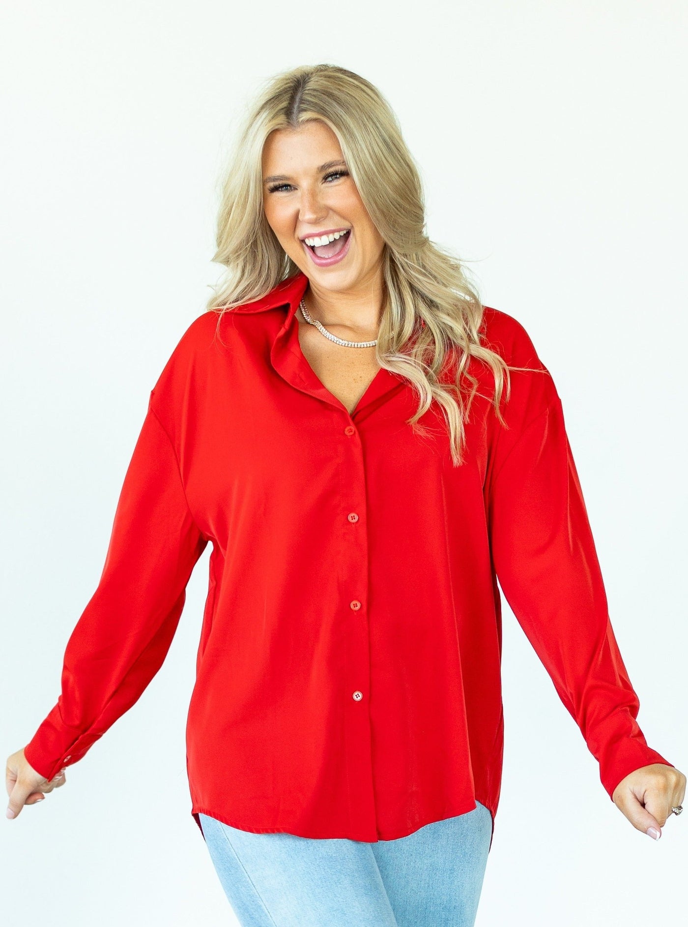 Kathryn Classic Button-Up, Red