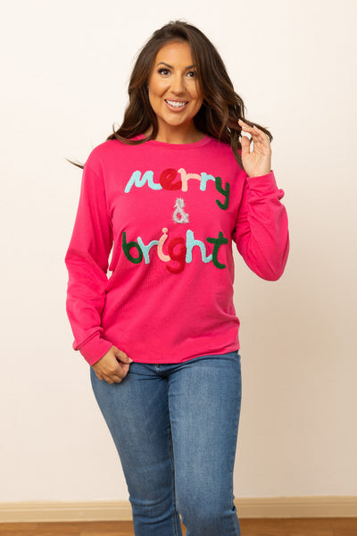 Merry & Bright Hot Pink Sweatshirt