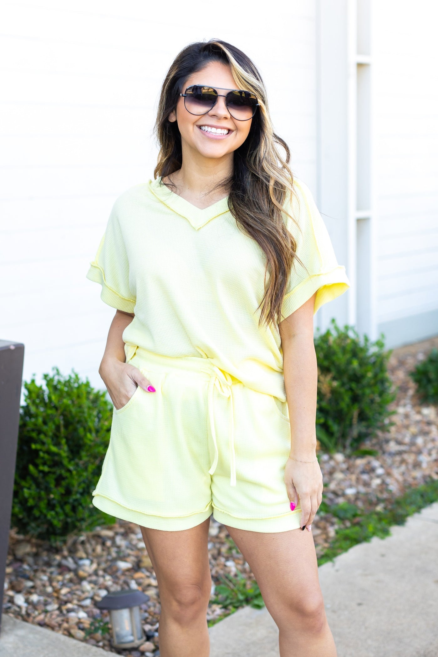 Yellow Waffle Knit Shorts