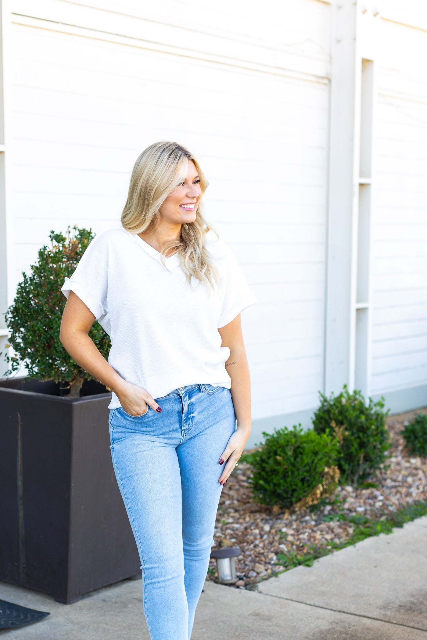 Lucy Waffle Knit Top, White