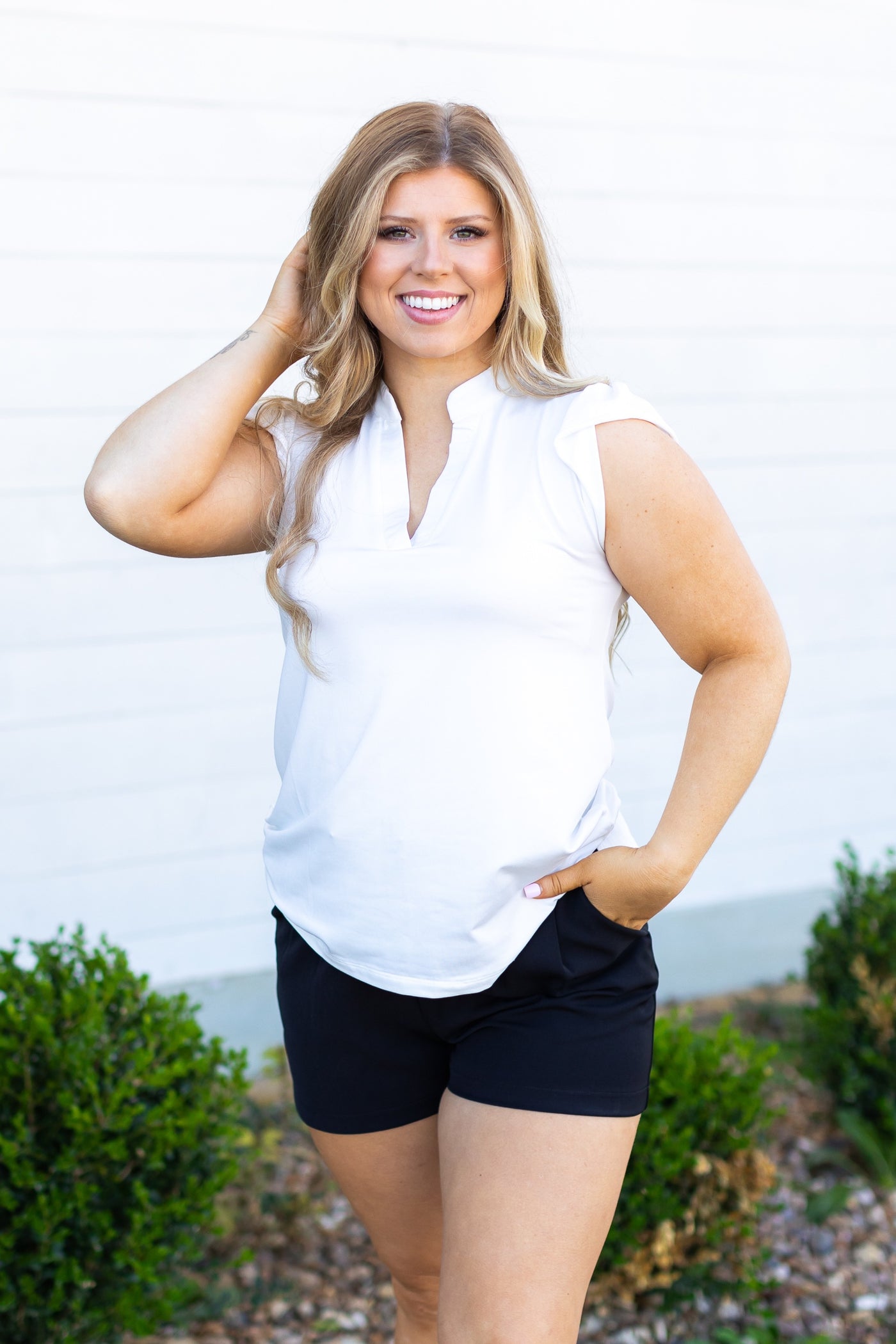 The Nicole V-Neck Top, Ivory