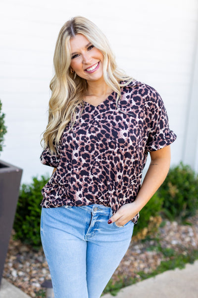 Cara Collared Top, Leopard