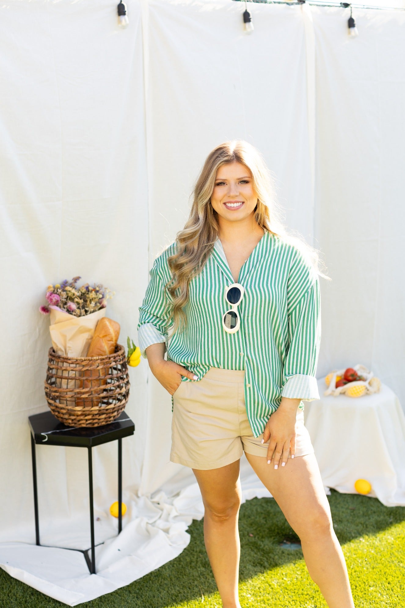 The Kathryn Button-Up, Striped Green