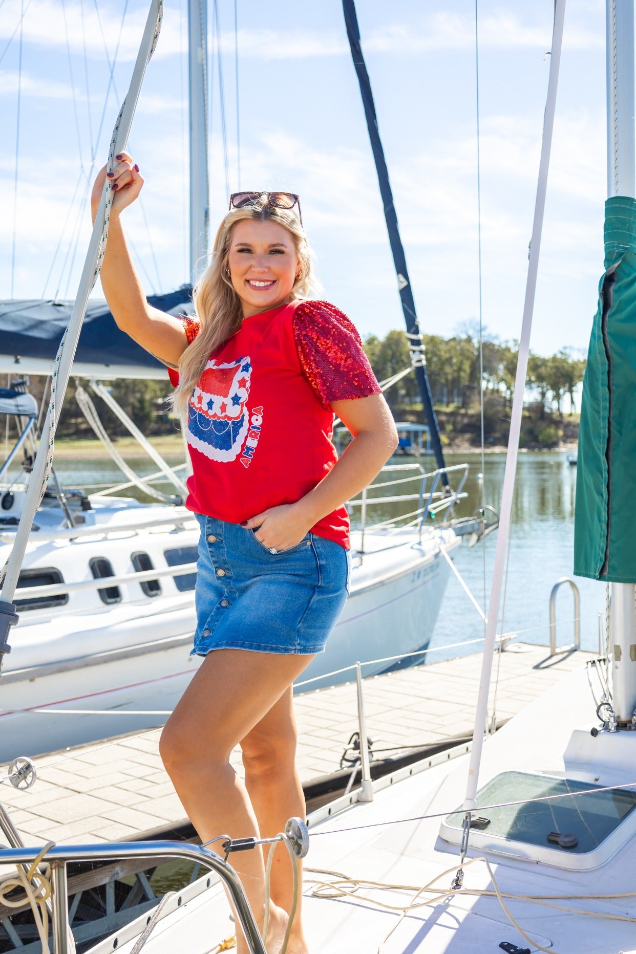 HBD American on Princess Top, Red