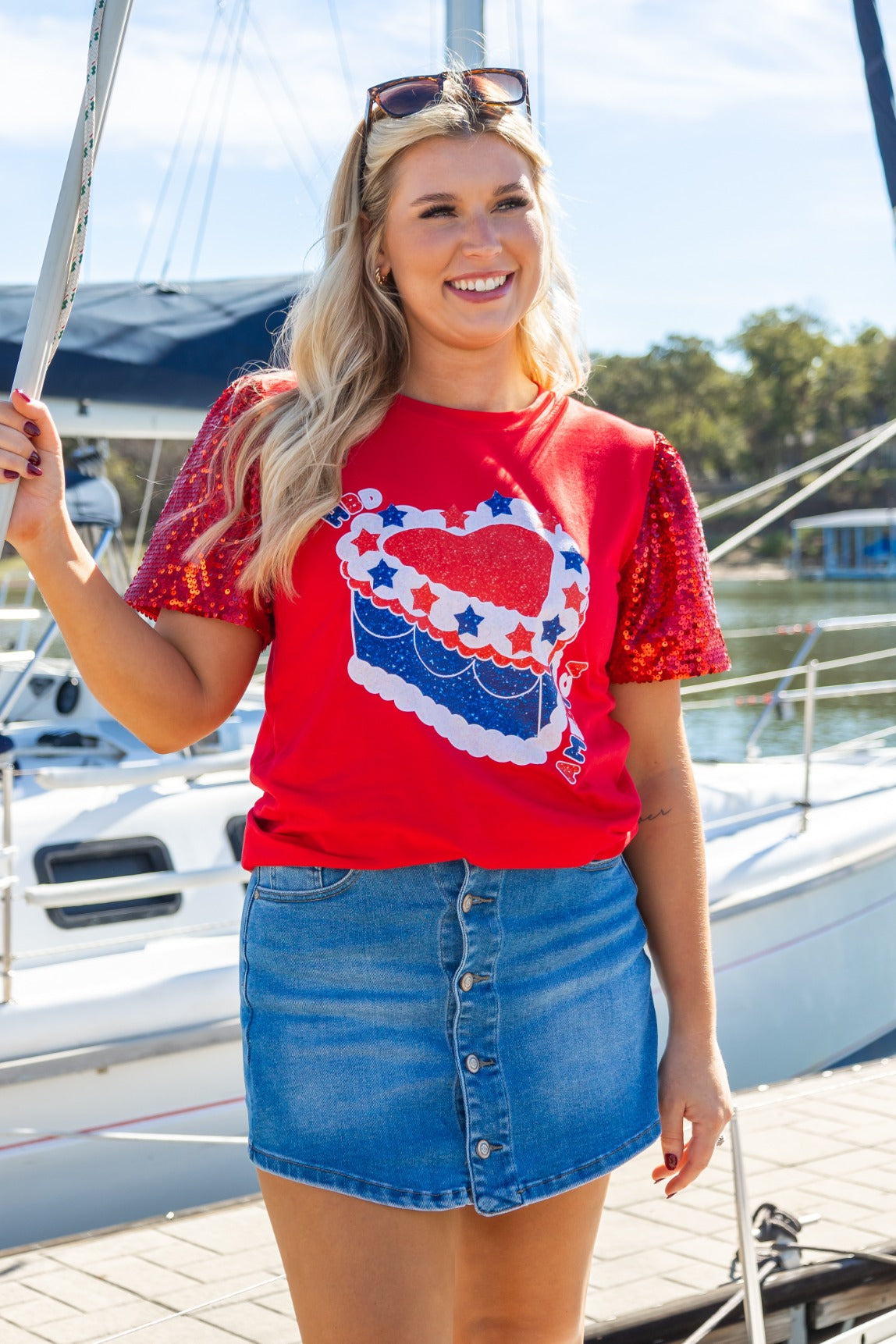 HBD American on Princess Top, Red