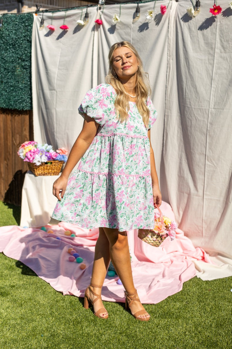 Floral Dress With Scallop Trim