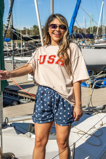 USA On Beige Relaxed Fit Tee