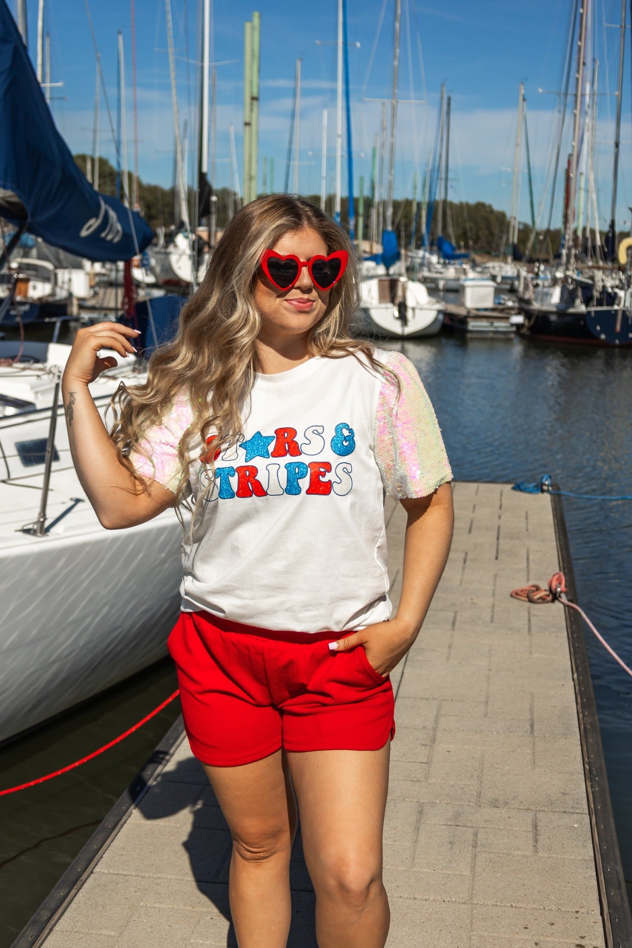 Stars & Stripes Glitter on Princess Top, White