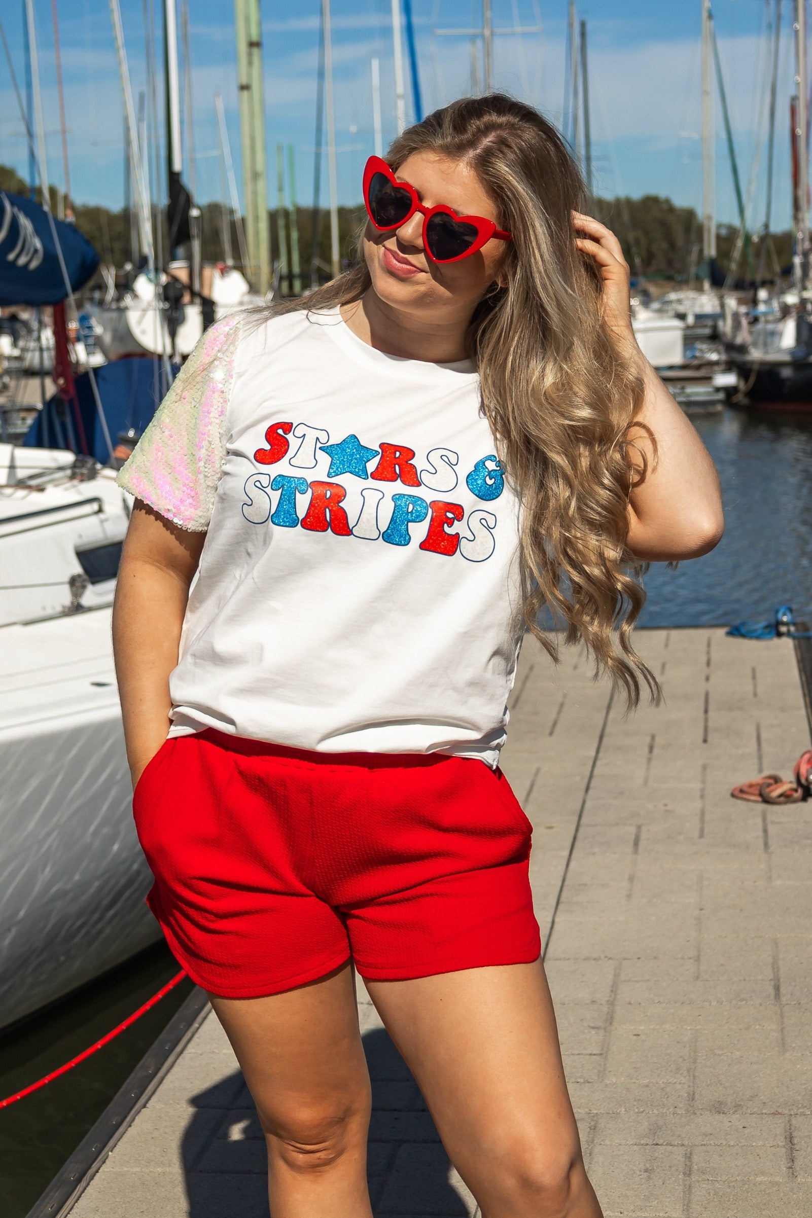 Stars & Stripes Glitter on Princess Top, White