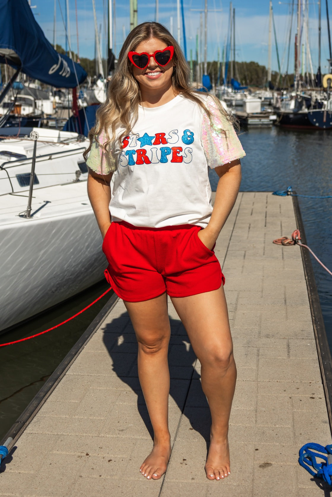 Stars & Stripes Glitter on Princess Top, White