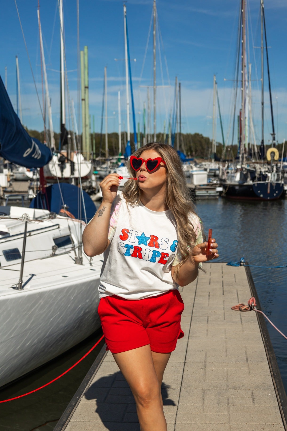 Stars & Stripes Glitter on Princess Top, White