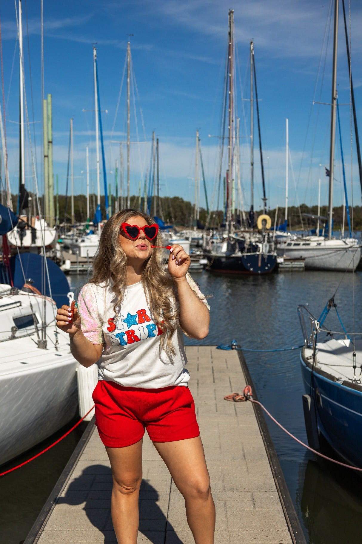 Stars & Stripes Glitter on Princess Top, White
