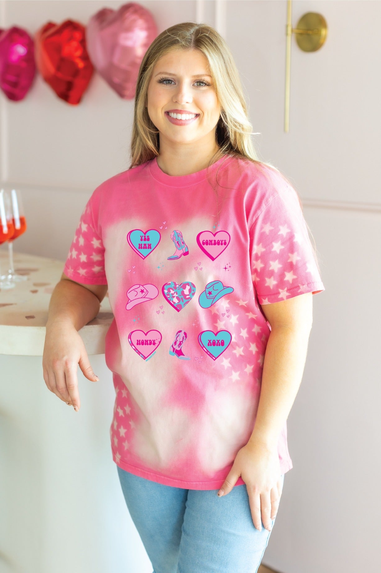 Western Valentine Element's Pink Star Oxidized Tee