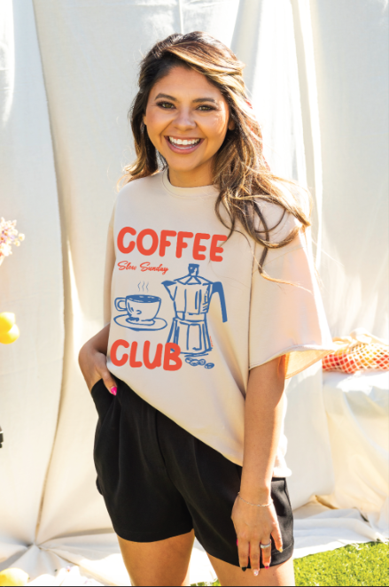 Coffee Club on Beige Tee Shirt