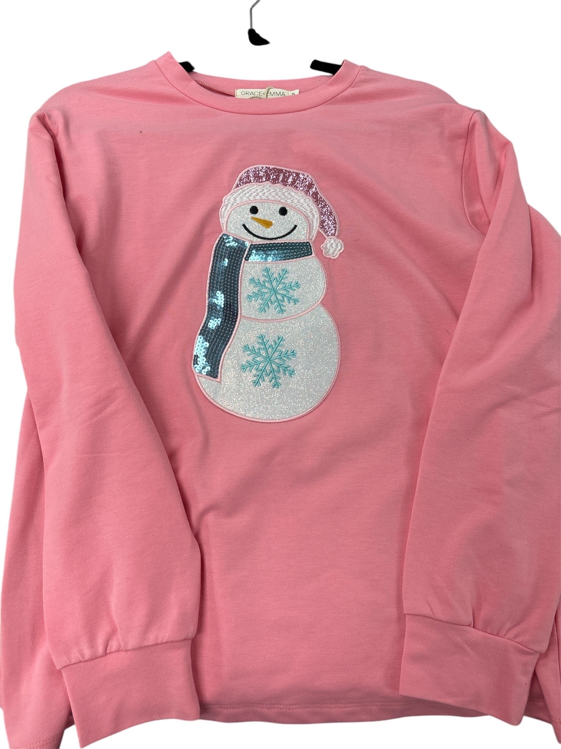 Glitter Snowman on Pink Sweatshirt