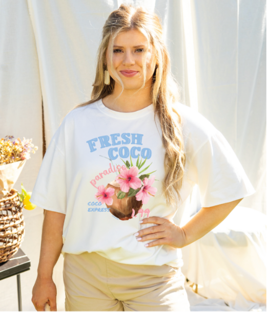 Fresh Coco on White Tee Shirt