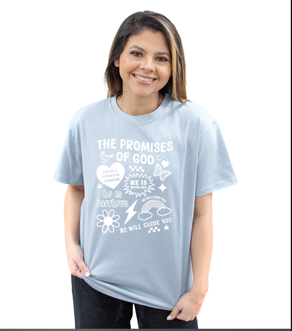 Promises of God on Grey Blue Tee Shirt