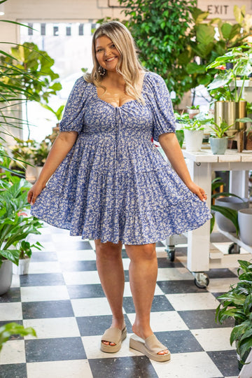 Blue Floral Babydoll Dress