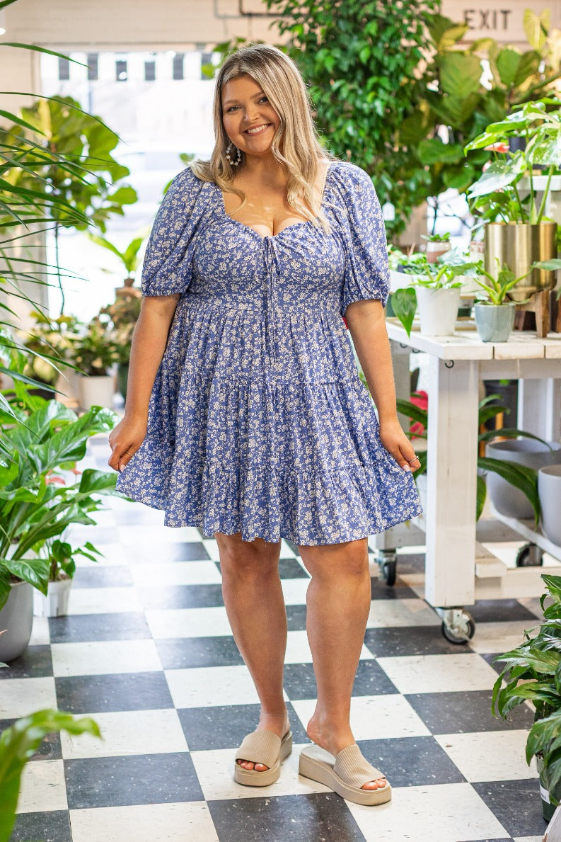 Blue Floral Babydoll Dress