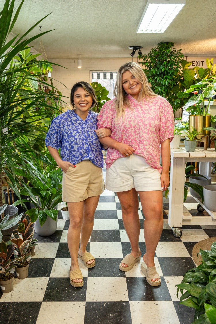 Blue Floral Puff Sleeve Blouse