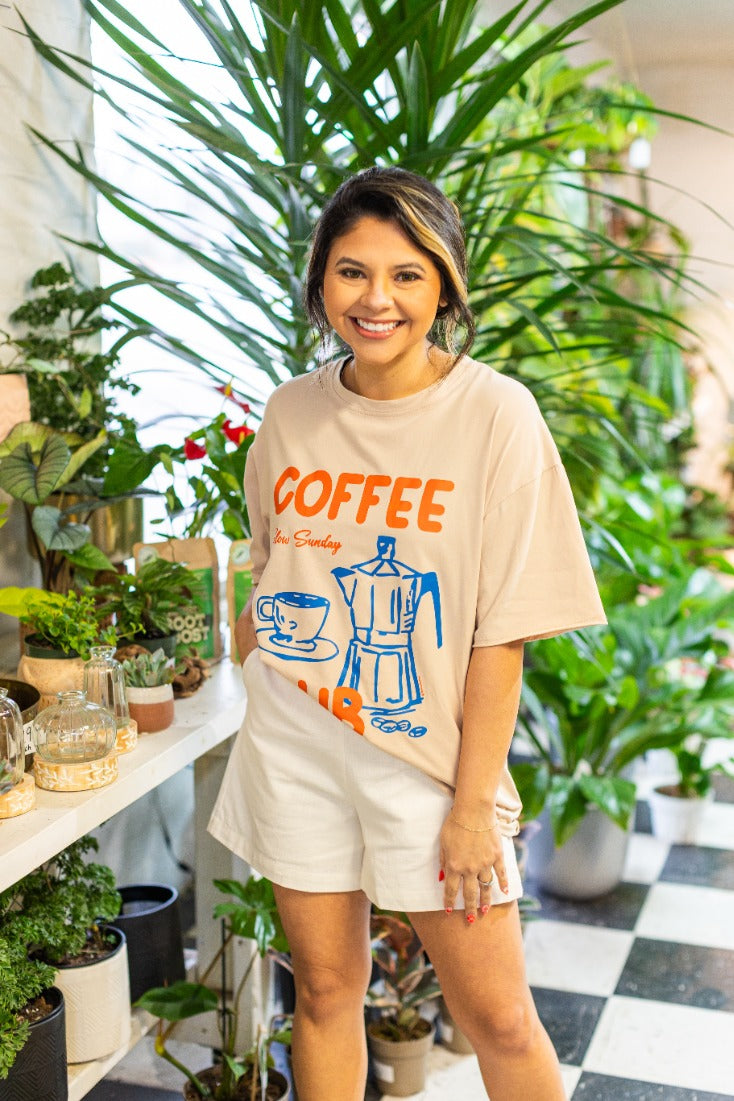 Coffee Club on Beige Tee Shirt