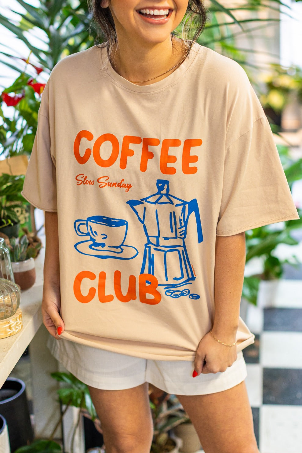 Coffee Club on Beige Tee Shirt