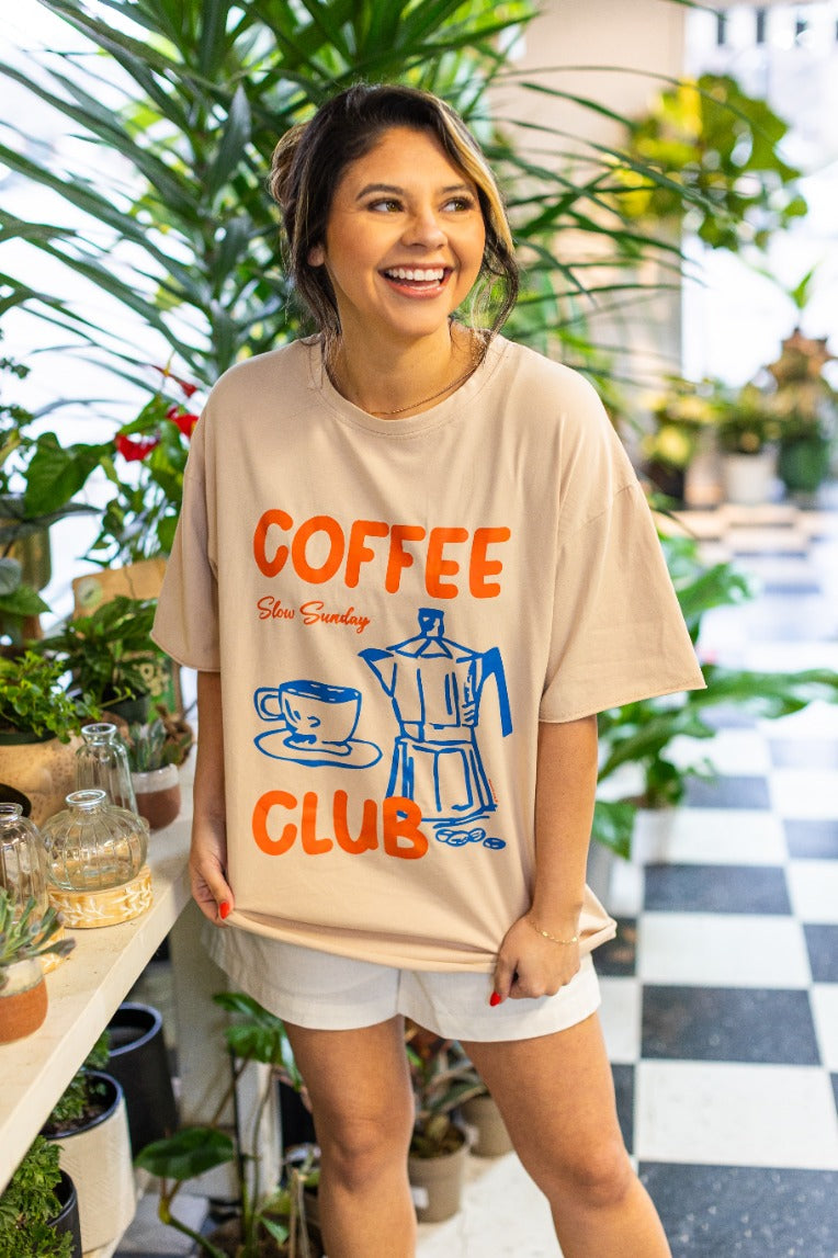 Coffee Club on Beige Tee Shirt