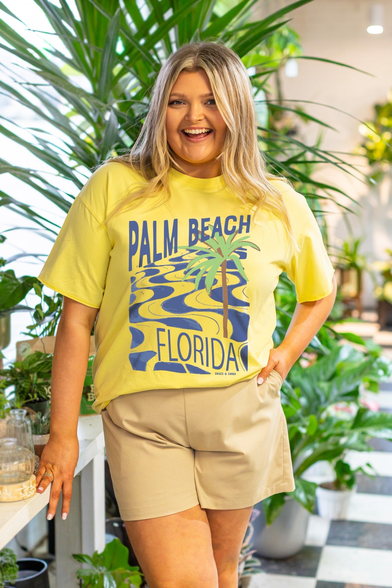 Palm Beach Florida on Yellow Crewneck Tee