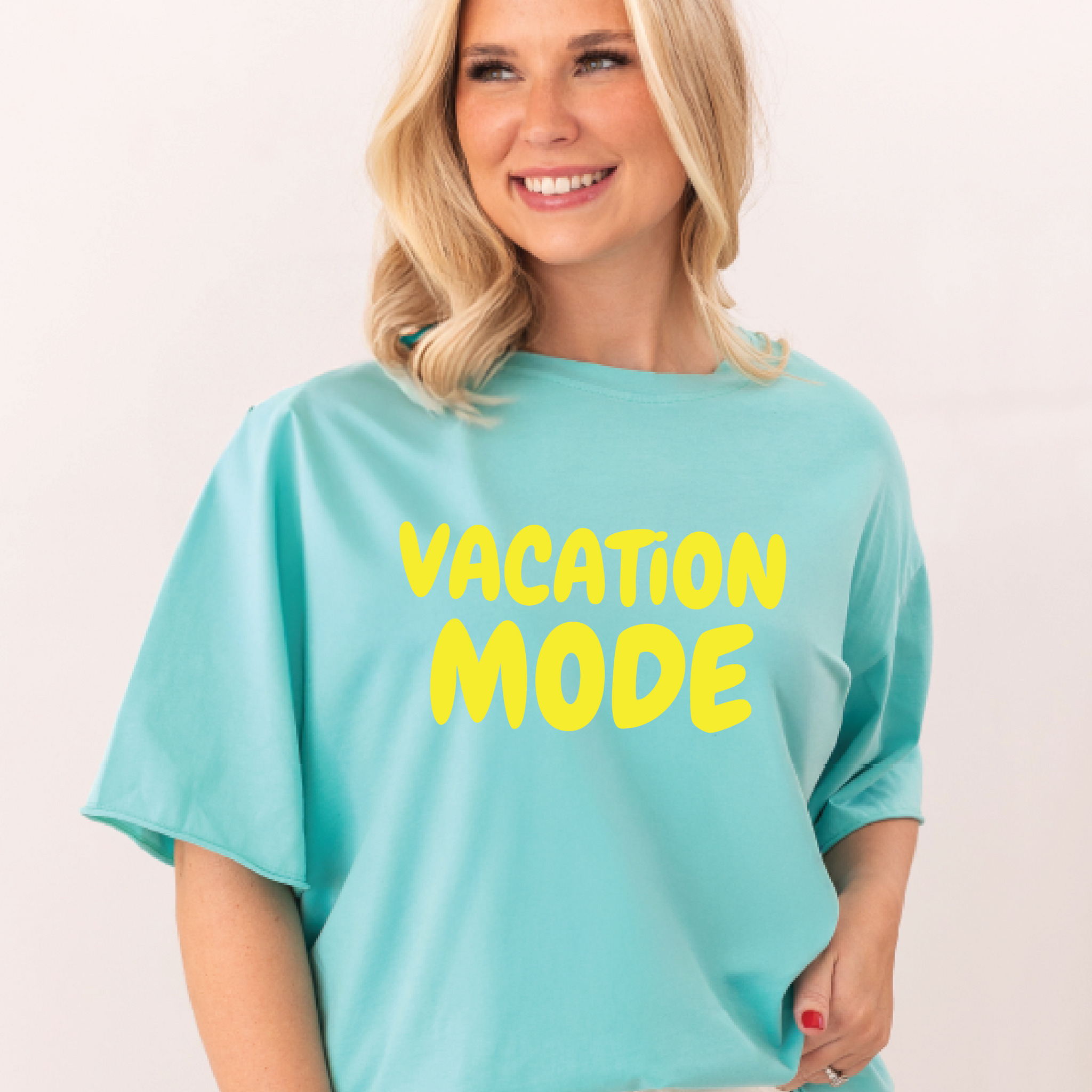 Vacation Mode On Turquoise Relaxed Fit Tee